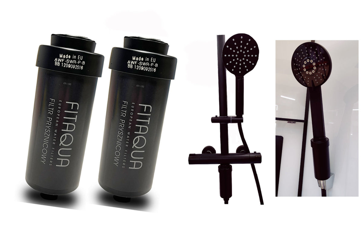 2 x Duschfilter FitAqua Antiscaling für Dusche gegen Chlor und Kalk - schwarz