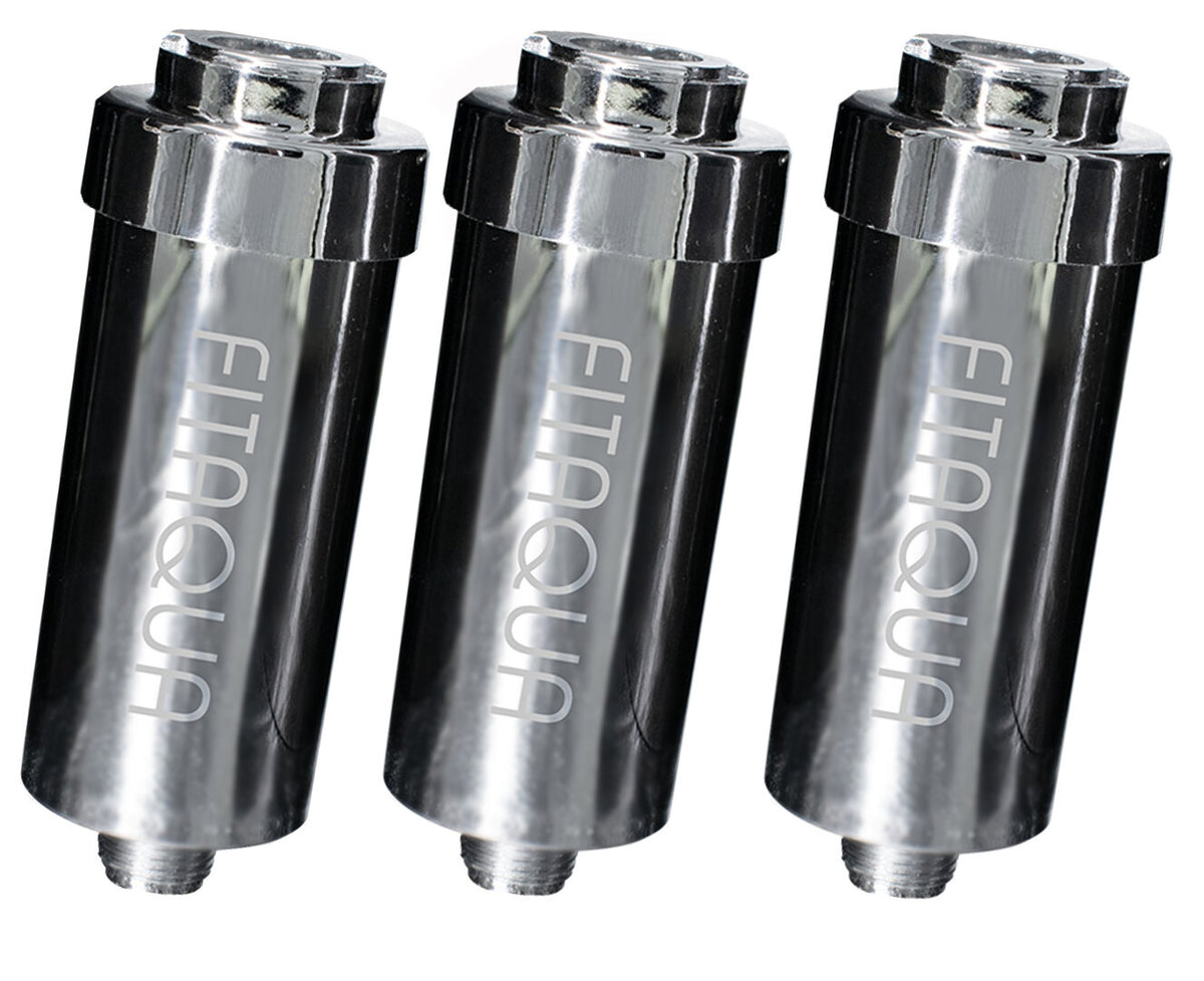 3 x Duschfilter FitAqua Antiscaling Wasserfilter für Dusche gegen Chlor und Kalk silber/chrom