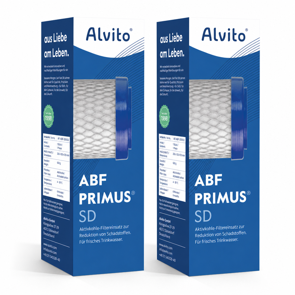 2 x Alvito Wasserfilter ABF Primus SD - Aktivkohle Blockfilter AquaNEVO 0,45 µm