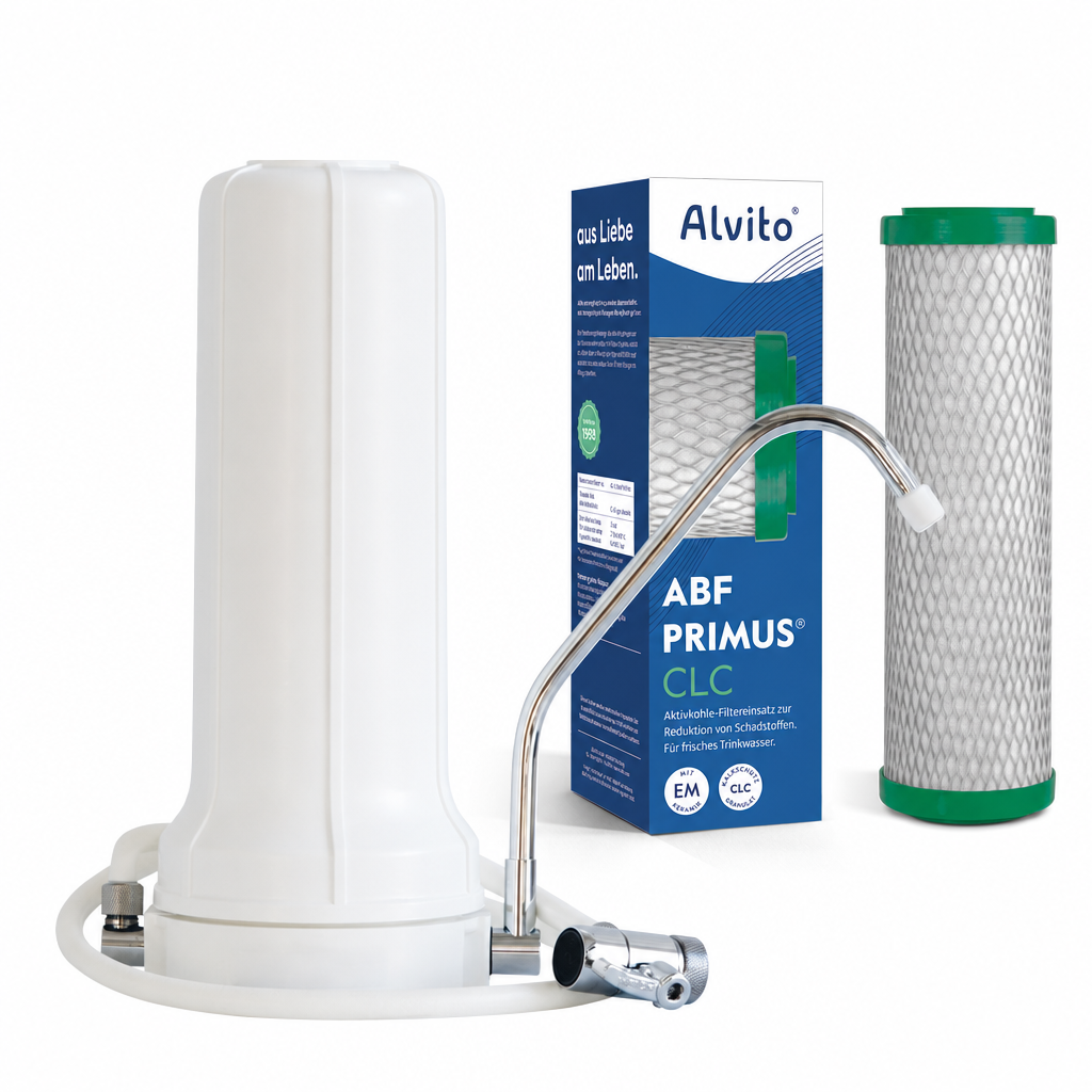 Alvito Auftischfilter Set Fresh | Auftischfilter Basic + Wasserfilter ABF Primus CLC gegen Kalk