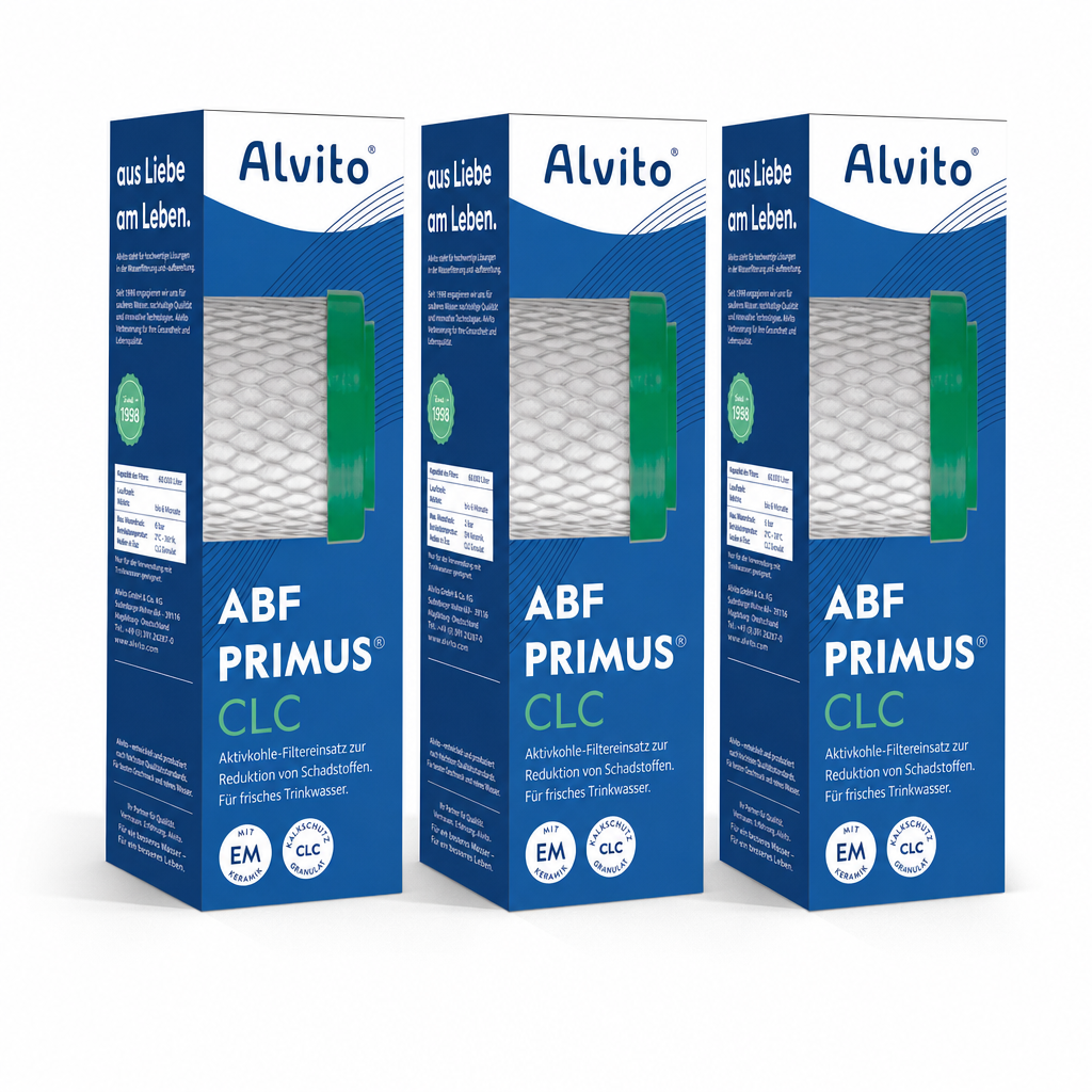 3 x Alvito Wasserfilter ABF Primus CLC - Aktivkohle Blockfilter mit Kalkschutz