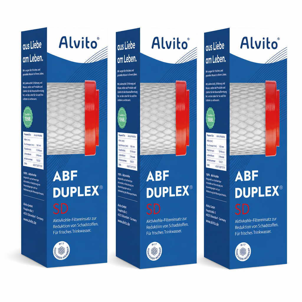 3 x Alvito Wasserfilter ABF Duplex SD AquaNevo - Aktivkohle Blockfilter 1,5 µm