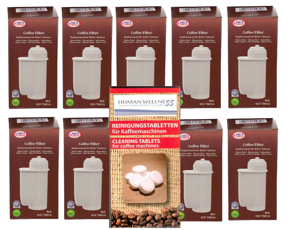 10 x Filterpatrone AQK-01 ersetzt Brita Intenza für Bosch Siemens Neff Gaggenau + 10 Tabs