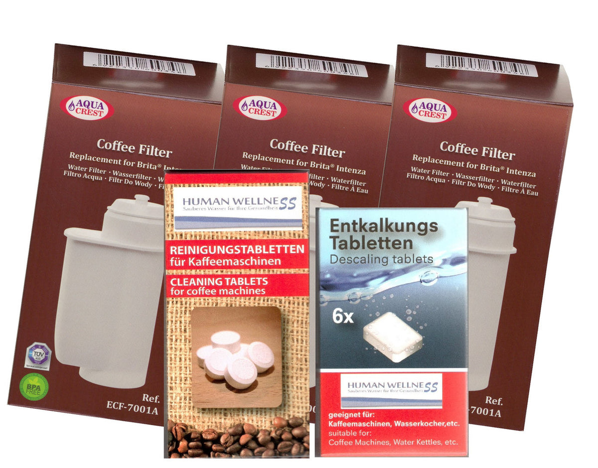 Pflegeset Siemens 3 Filterpatronen AQK-01 wie Brita Intenza EQ-Serie + Reinigungs- und Entkalkertabs