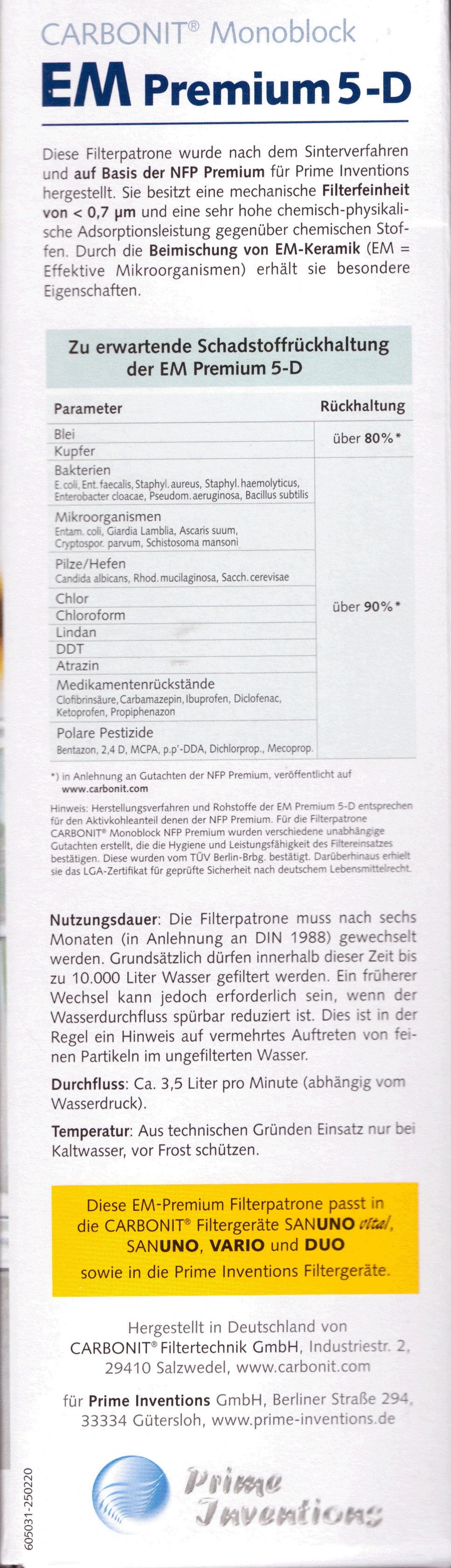 2 x Wasserfilter Carbonit EM Premium 5 D für Sanuno Duo Vario Auftischfilter besserer Durchfluss