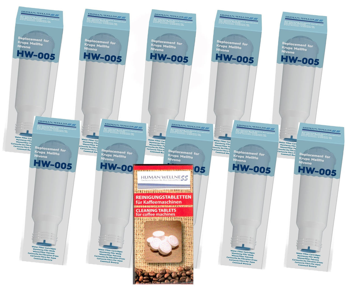 10 x Wasserfilter HW-005 Filterpatrone für Melitta Kaffeevollautomat + 10 Tabs Neuheit
