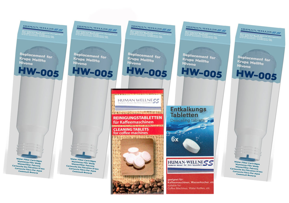 5 x Wasserfilter HW-005 Filterpatrone für Nivona NIRF700 Kaffeevollautomat + 10 Tabs + Entkalker