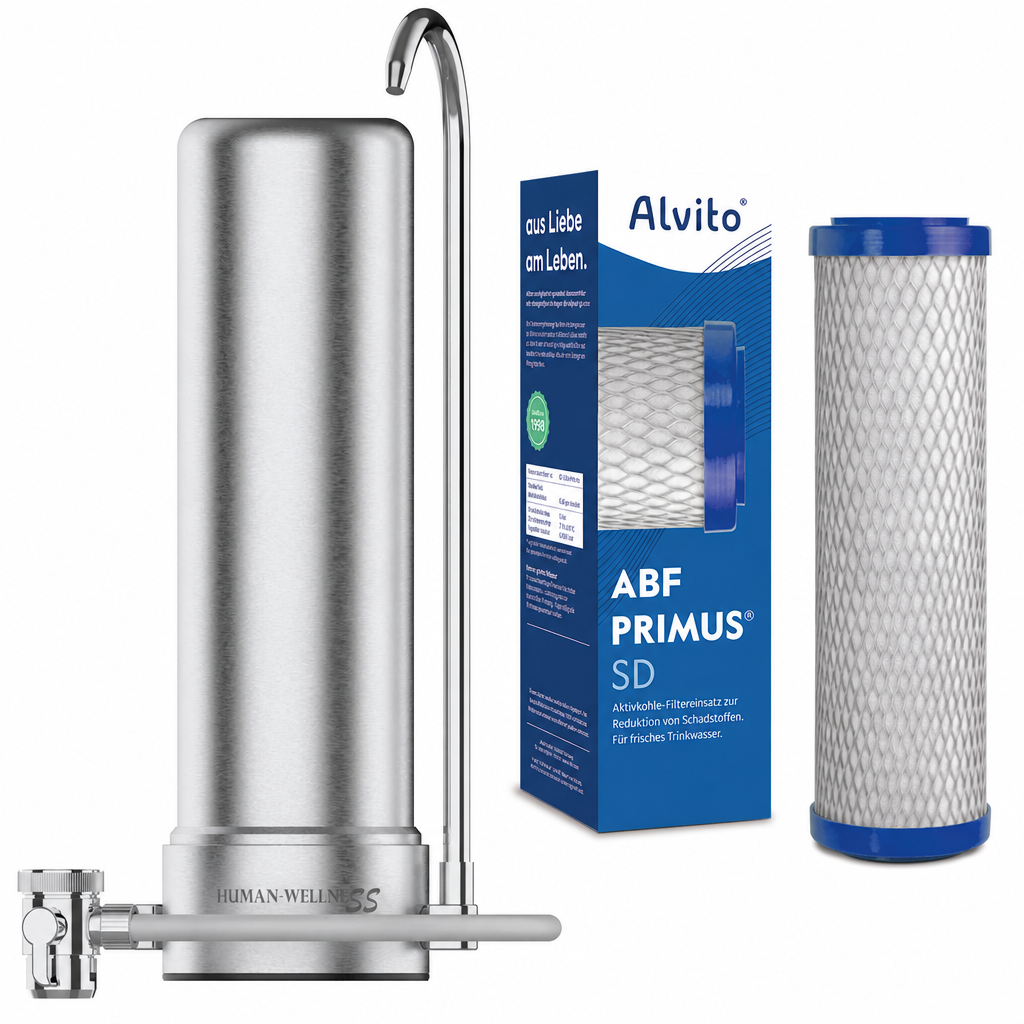 Auftischfilter HW-ATFS-02 aus Edelstahl mit Alvito Primus SD Wasserfilter