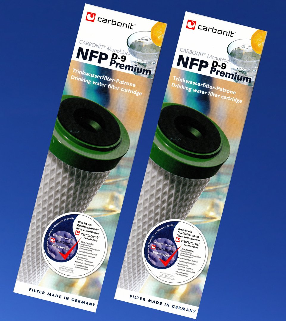 2 x Wasserfilter Carbonit NFP D-9 hoher Durchfluss + Reinigungstabs zur Desinfizierung