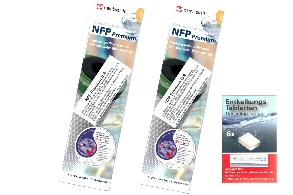 2 x Wasserfilter Carbonit NFP U-9 bessere Filterung + Reinigungstabs zur Desinfizierung