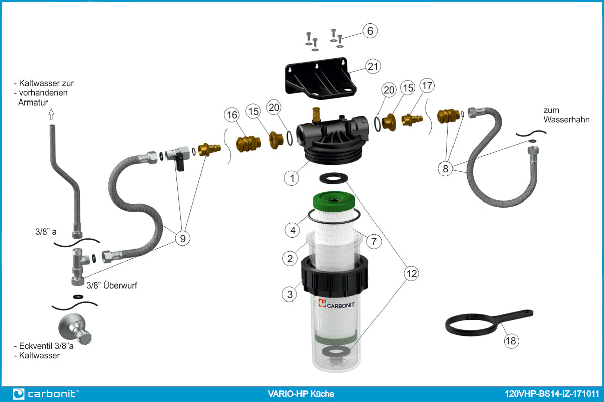 Untertischfilter Carbonit Vario-HP Küche komplett mit 1 x NFP Filter