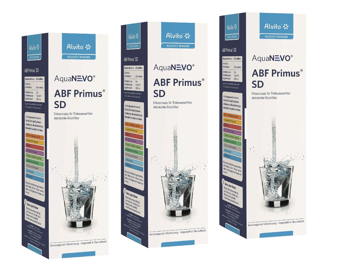 3 x Alvito Wasserfilter ABF Primus SD - Aktivkohle Blockfilter AquaNEVO 0,45 µm