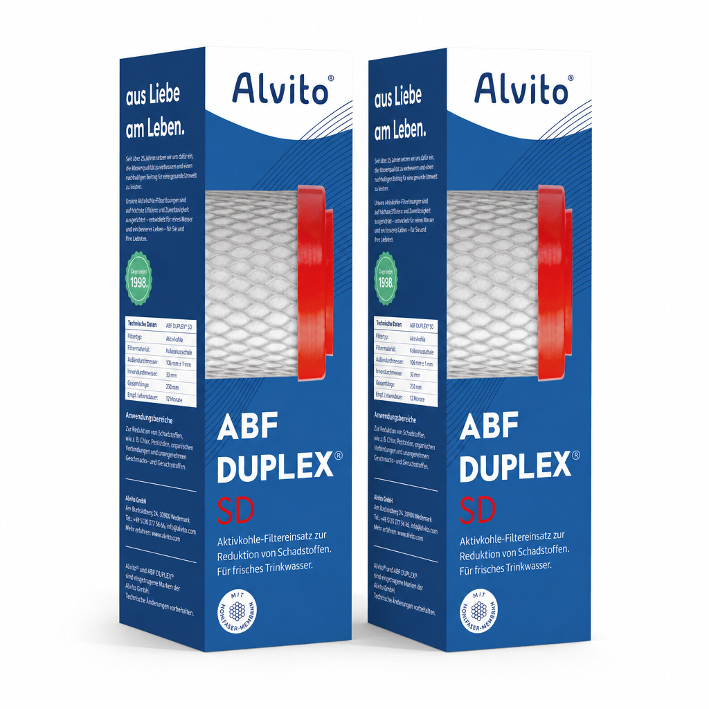 2 x Alvito Wasserfilter ABF Duplex SD AquaNevo - Aktivkohle Blockfilter 1,5 µm