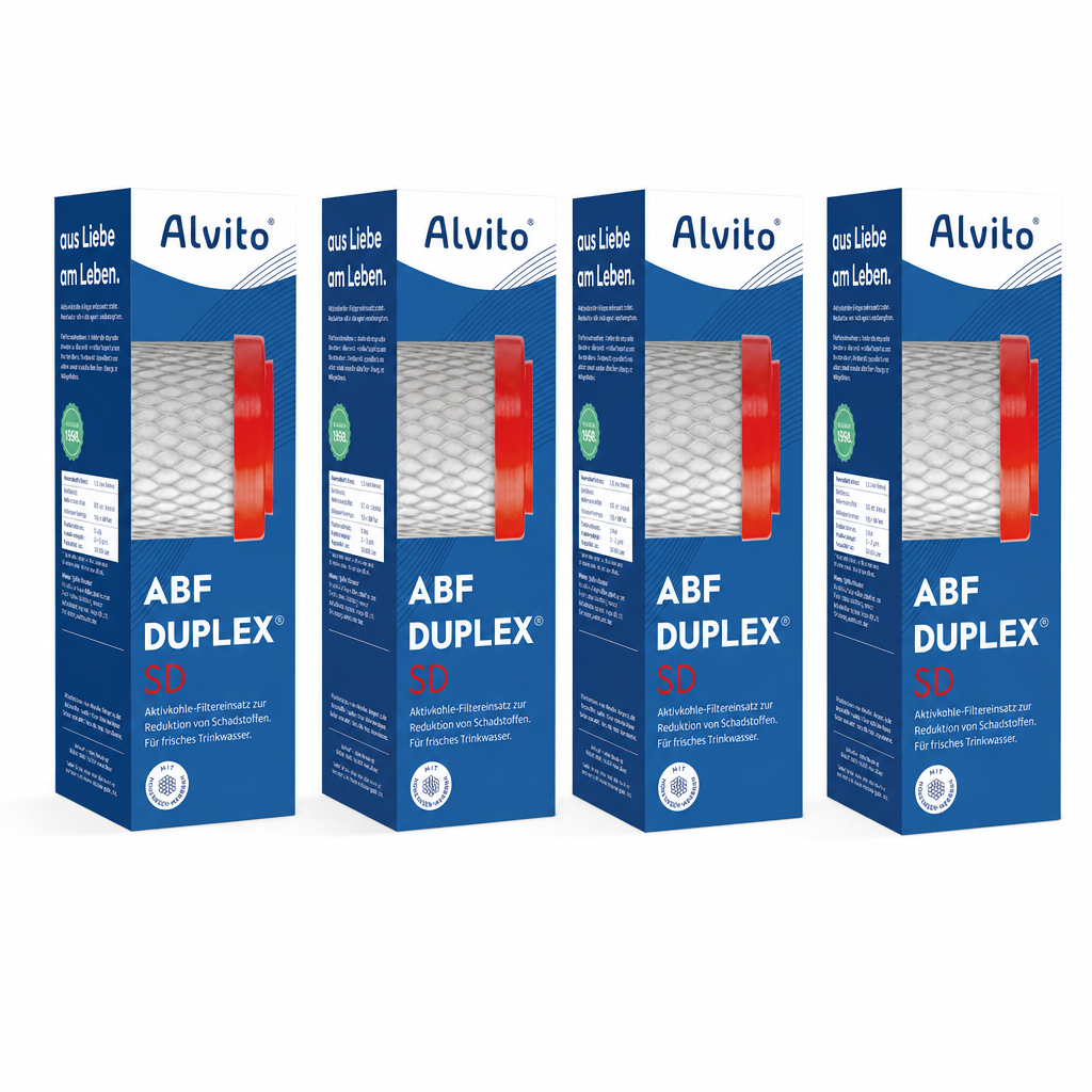 4 x Alvito Wasserfilter ABF Duplex SD AquaNevo - Aktivkohle Blockfilter 1,5 µm