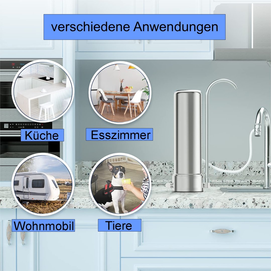 Auftischfilter HW-ATFS-02 aus Edelstahl mit Carbonit NFP Premium Wasserfilter