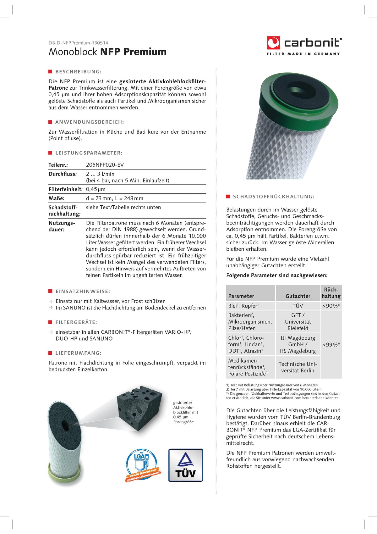 2 x  NFP Premium Carbonit Wasserfilter für Sanuno Duo Vario Auftischfilter