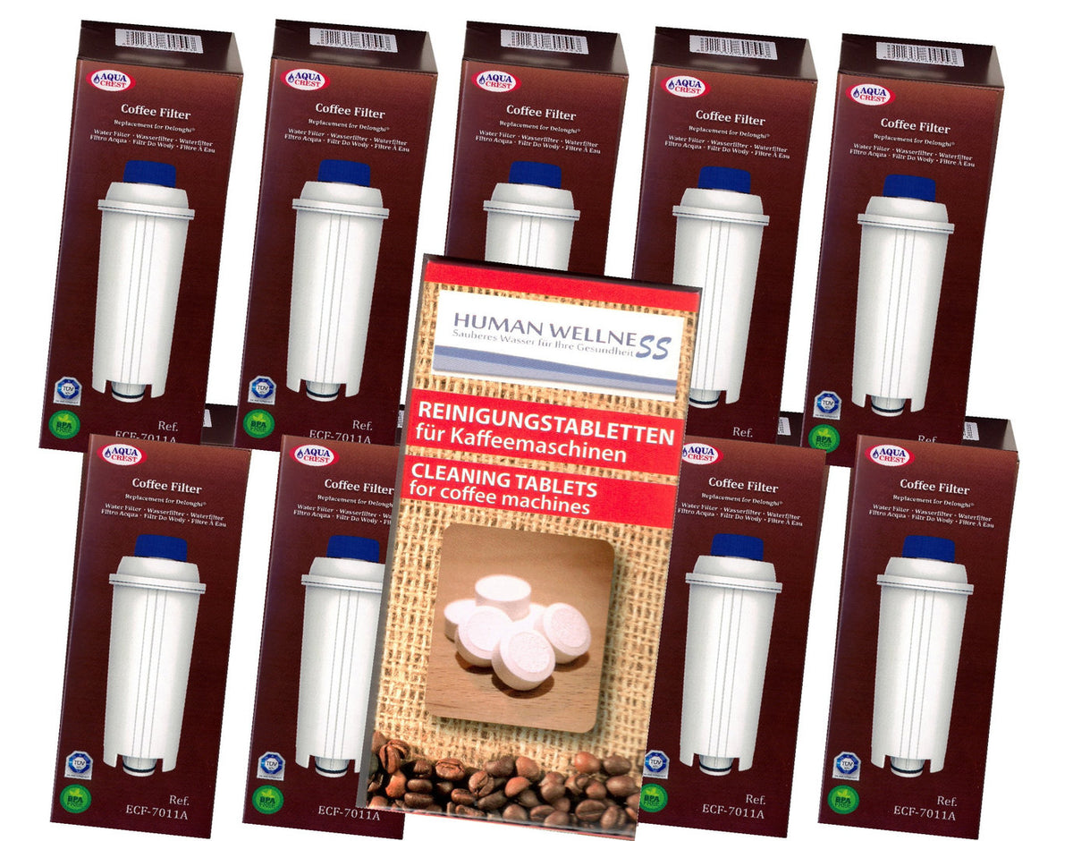 10 x Filterpatrone AQK-11 ersetzt DeLonghi SER3017 DLS C002 5513292811 + 10 Reinigungstabs