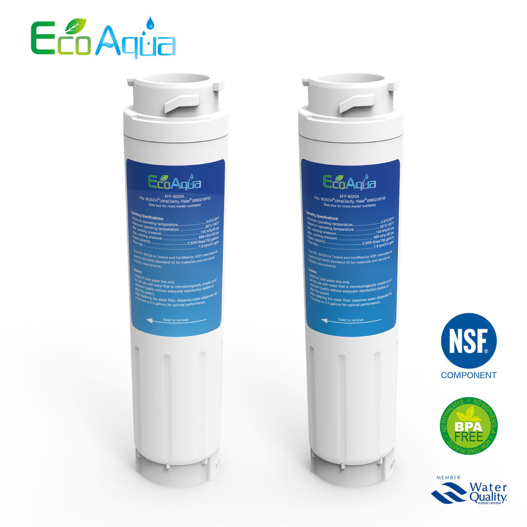 2 x EcoAqua Wasserfilter ersetzt Ultra Clarity Bosch Neff 644845 641425 9000 077095