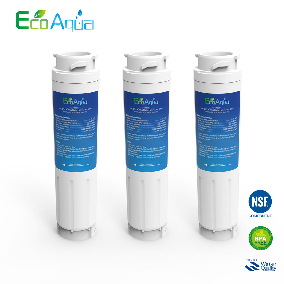 3 x EcoAqua Wasserfilter EFF-6025A ersetzt Ultra Clarity Bosch Neff 644845 641425 9000 077095