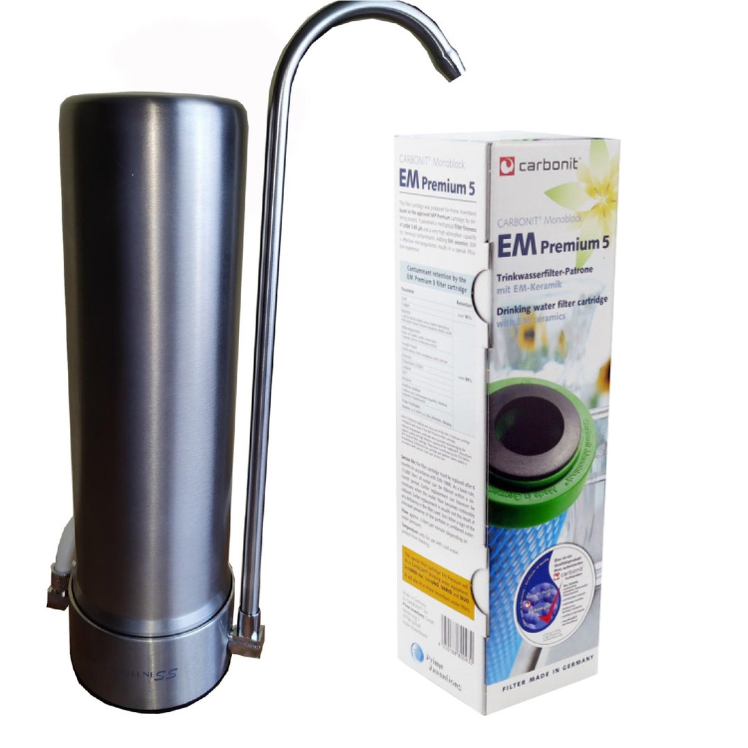 Auftischfilter HW-ATFS-02 aus Edelstahl mit Carbonit EM Premium 5 Wasserfilter