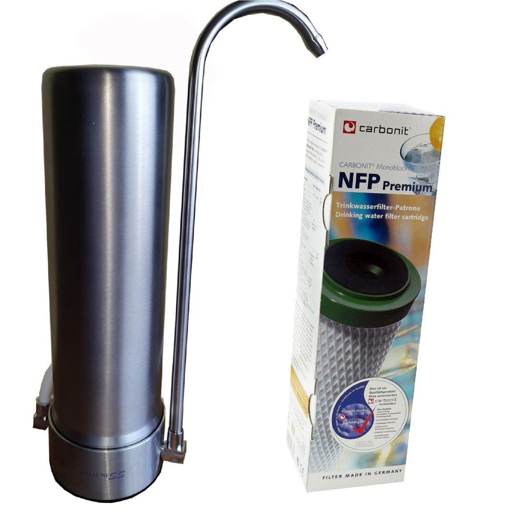 Auftischfilter HW-ATFS-02 aus Edelstahl mit Carbonit NFP Premium Wasserfilter