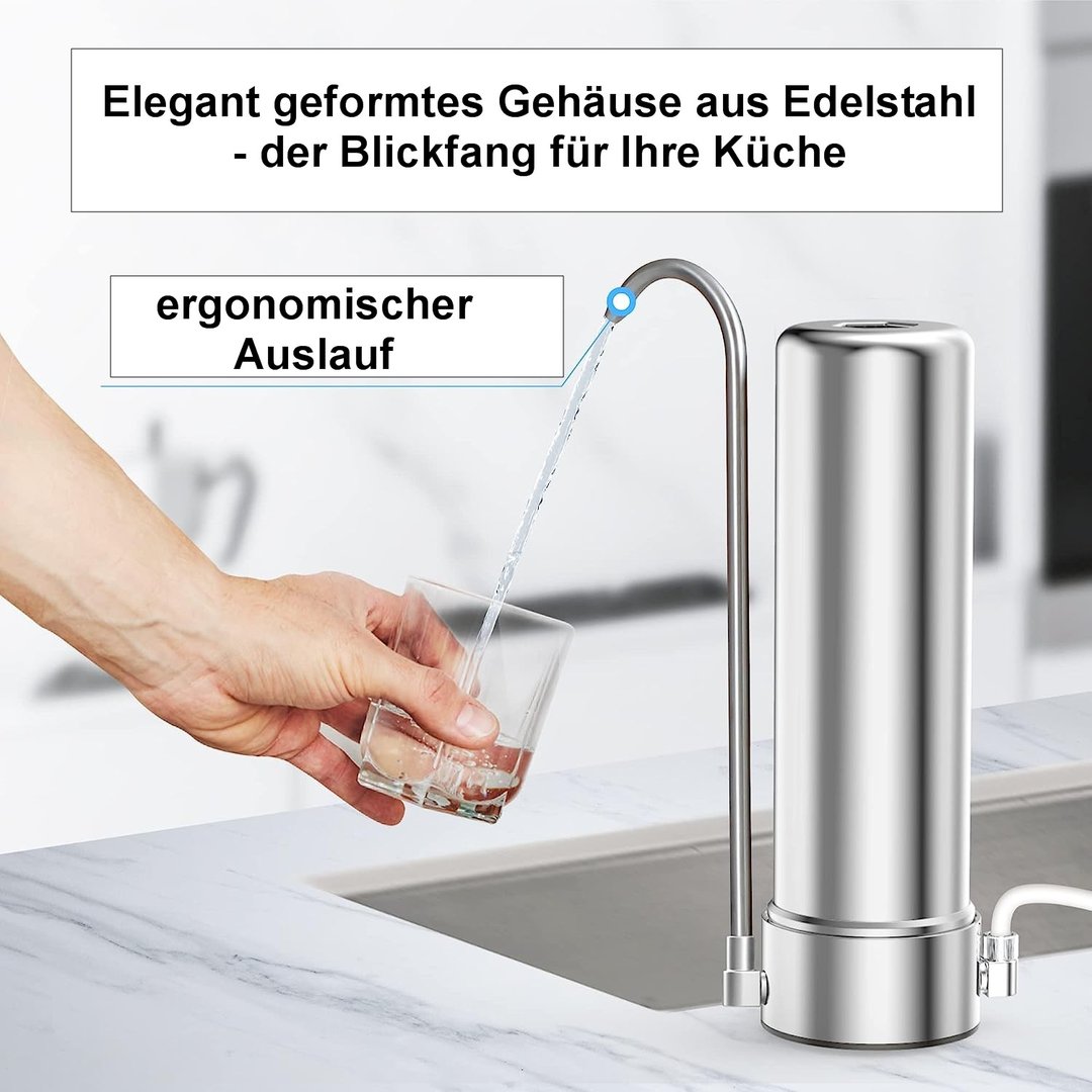 Auftischfilter aus Edelstahl mit Carbonit NFP-D Wasserfilter besserer Durchfluss