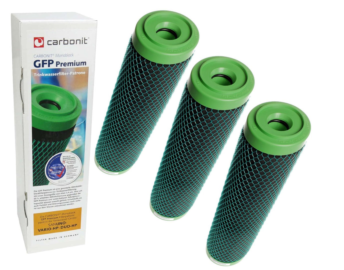 3 x Wasserfilter GFP Premium Carbonit für Sanuno Duo Vario Auftischfilter - Sonderpreis