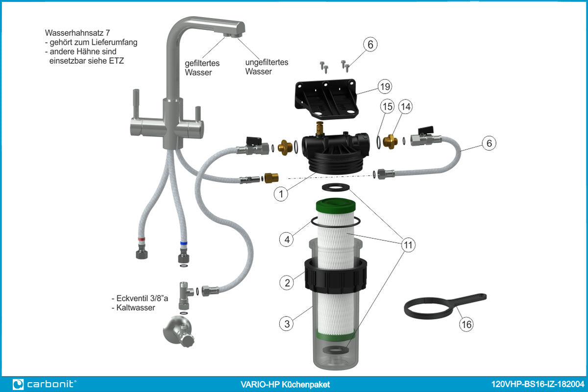 Untertischfilter Carbonit Vario-HP Küchenpaket mit 2 x Filter und 3-Wege-Wasserhahn