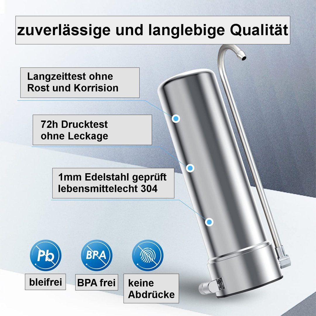 Auftischfilter HW-ATFS-02 aus Edelstahl mit Alvito CLC Wasserfilter mit Kalkschutz