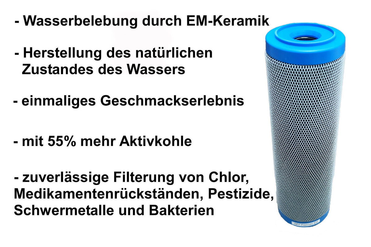 Neuheit: Carbonit Wasserfilter GFP EM Premium mit 55% mehr Aktivkohle und EM-Keramik