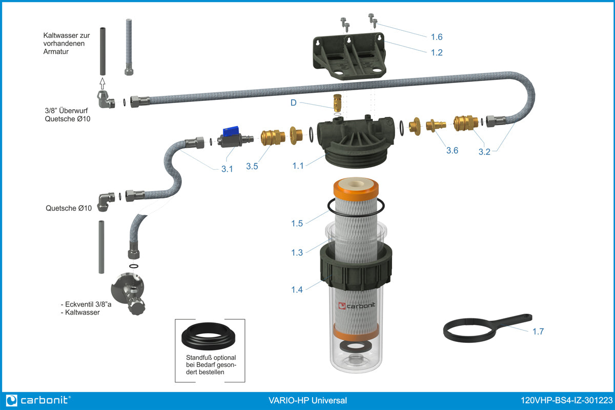 Untertischfilter Carbonit Vario-HP Universal komplett mit 1 x IFP Puro Filter