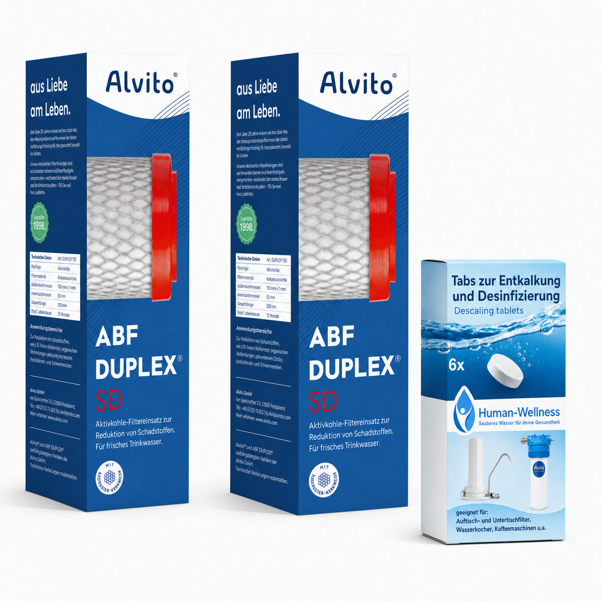 2 x Alvito Wasserfilter ABF Duplex SD AquaNevo - Aktivkohle Blockfilter 1,5 µm