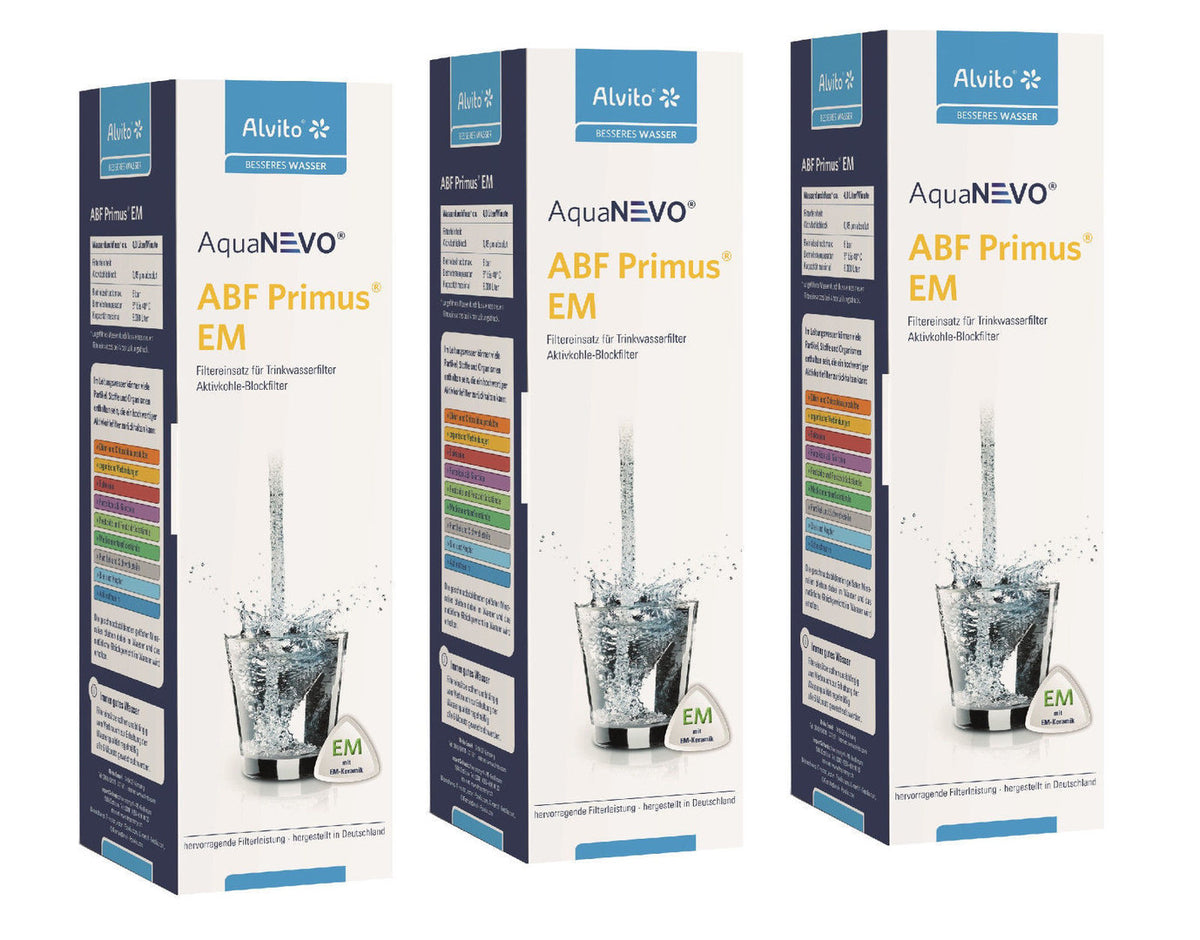 3 x Alvito Wasserfilter ABF Primus EM AquaNevo - Aktivkohle Blockfilter mit Keramik