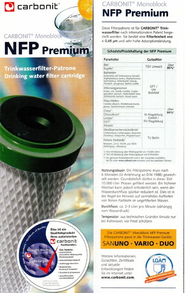 2 x  NFP Premium Carbonit Wasserfilter für Sanuno Duo Vario Auftischfilter