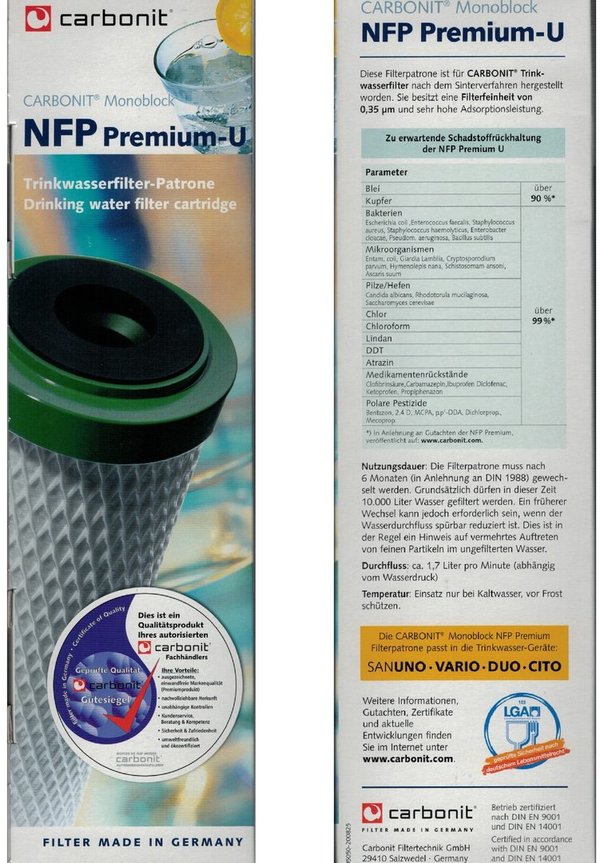 3 x Sonderedition Carbonit NFP Premium U-9 Filterpatrone für Sanuno Duo Vario