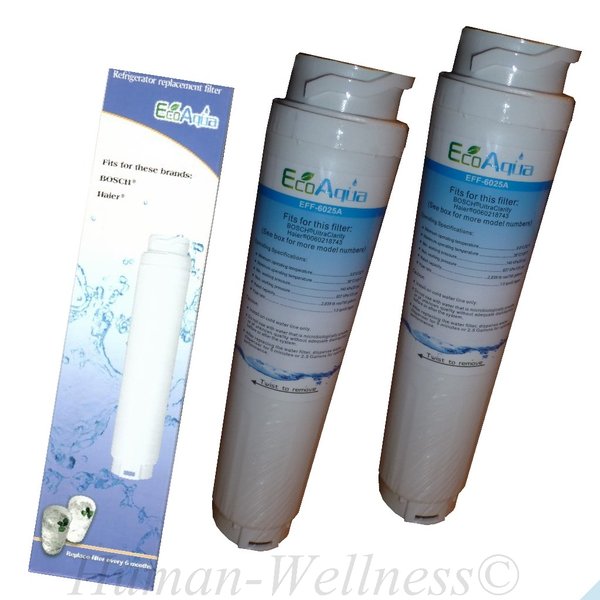2 x EcoAqua Wasserfilter ersetzt Ultra Clarity Bosch Neff 644845 641425 9000 077095
