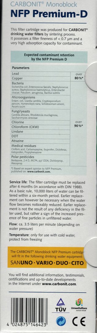 3 x Wasserfilter NFP Premium D-9 Carbonit für Sanuno Duo Vario hoher Durchfluss
