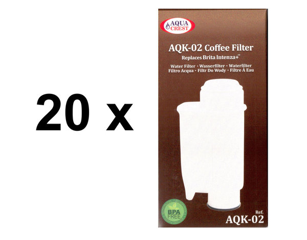 20 x Filterpatrone AQK-02 ersetzt Brita Intenza+ für Bosch Philips Saeco Gaggia Kaffeemaschinen