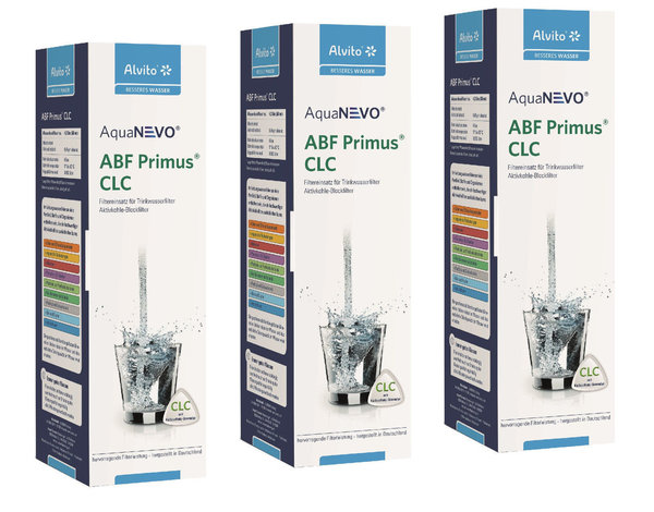 3 x Alvito Wasserfilter ABF Primus CLC - Aktivkohle Blockfilter mit Kalkschutz