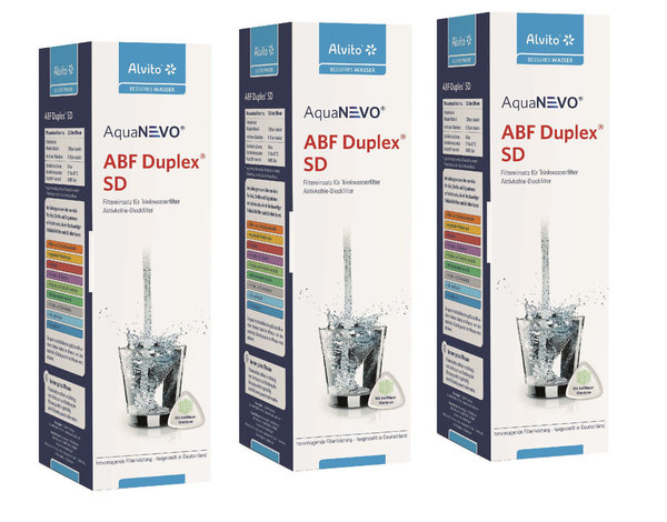3 x Alvito Wasserfilter ABF Duplex SD AquaNevo - Aktivkohle Blockfilter 1,5 µm