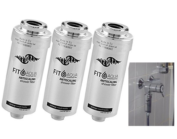 3 x Duschfilter FitAqua Antiscaling Wasserfilter für Dusche gegen Chlor und Kalk
