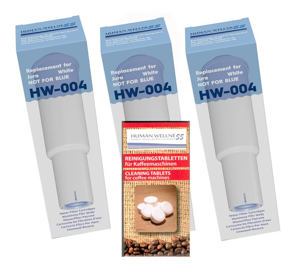 Neu: 3 x Wasserfilter HW-004 für Jura white + 10 Reinigungstabs