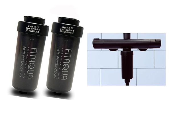 2 x Duschfilter FitAqua Antiscaling für Dusche gegen Chlor und Kalk - schwarz