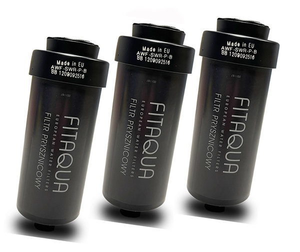 3 x Duschfilter FitAqua Antiscaling für Dusche gegen Chlor und Kalk - schwarz