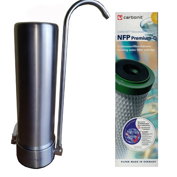 Auftischfilter aus Edelstahl mit Carbonit NFP-D Wasserfilter besserer Durchfluss